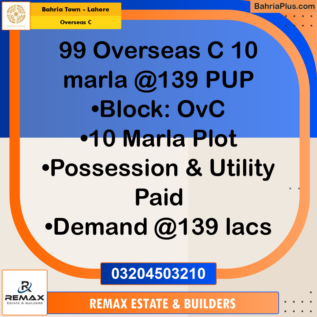 10 Marla Residential Plot for Sale in Overseas C -  Bahria Town, Lahore - (BP-311546)