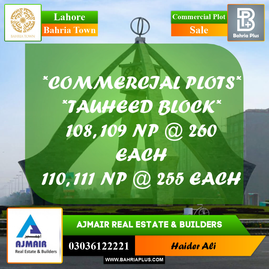 Commercial Plot for Sale in Bahria Town, Lahore - (BP-311556)