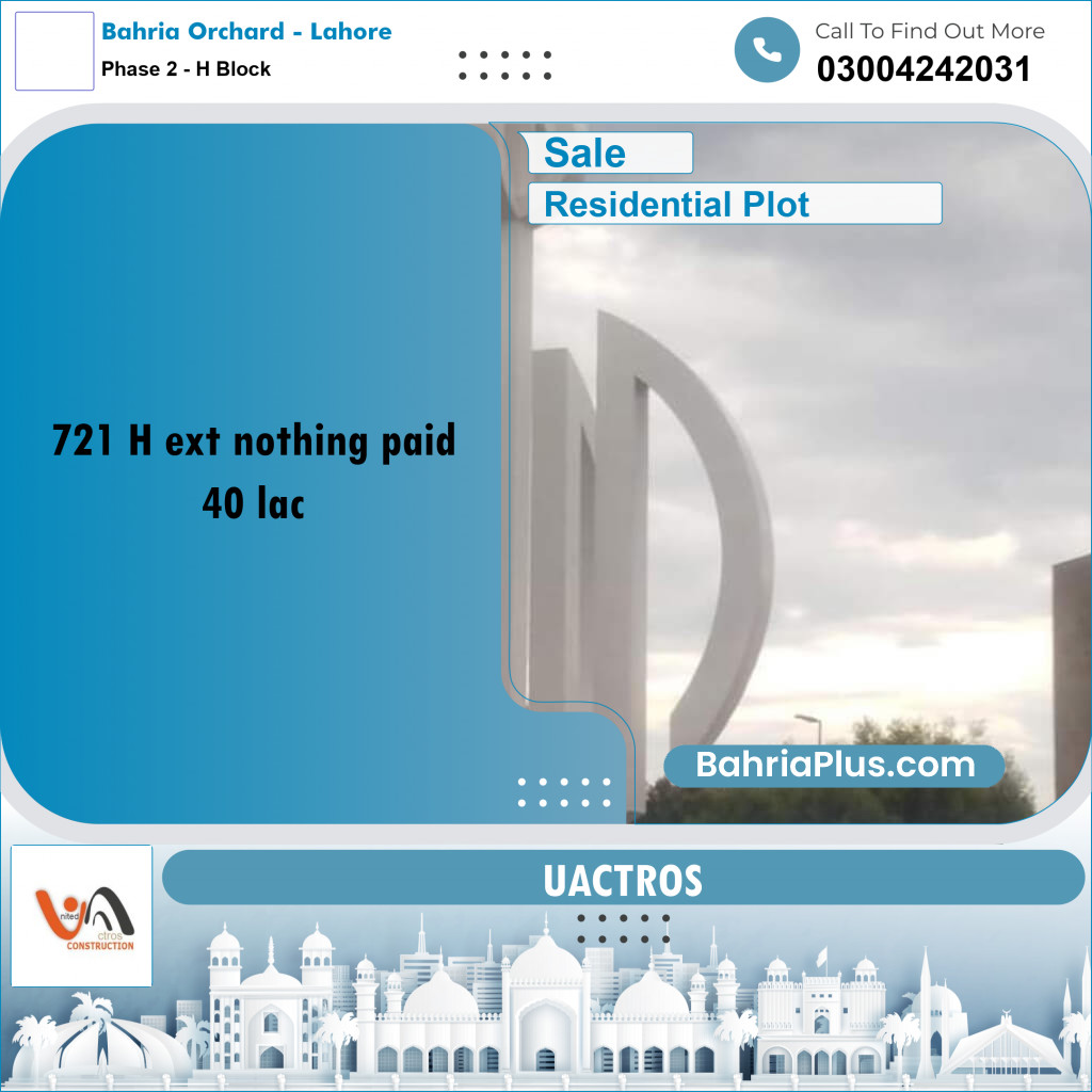 5 Marla Residential Plot for Sale in Phase 2 - H Block -  Bahria Orchard, Lahore - (BP-311570)