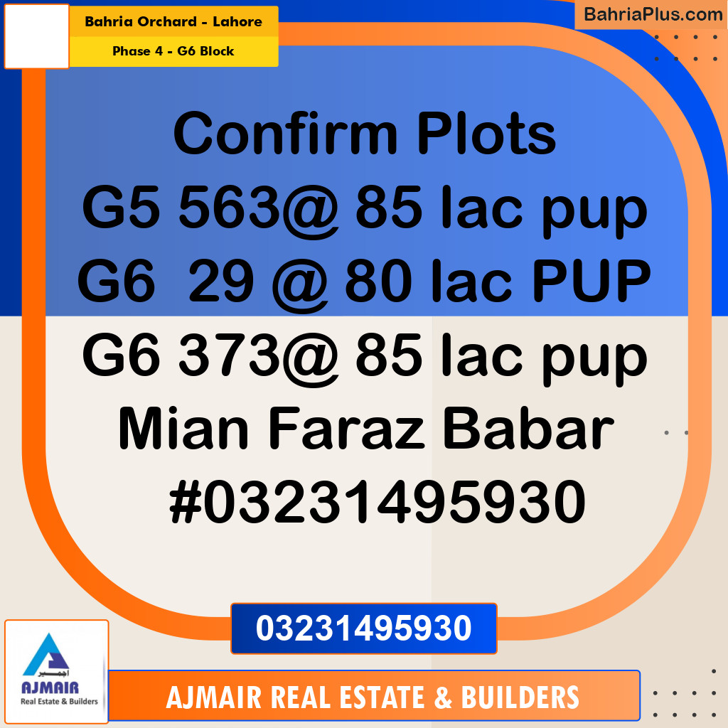 10 Marla Residential Plot for Sale in Phase 4 - G6 Block -  Bahria Orchard, Lahore - (BP-311595)