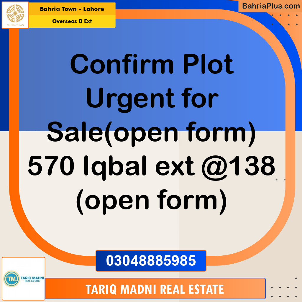 10 Marla Residential Plot for Sale in Overseas B Ext -  Bahria Town, Lahore - (BP-311624)