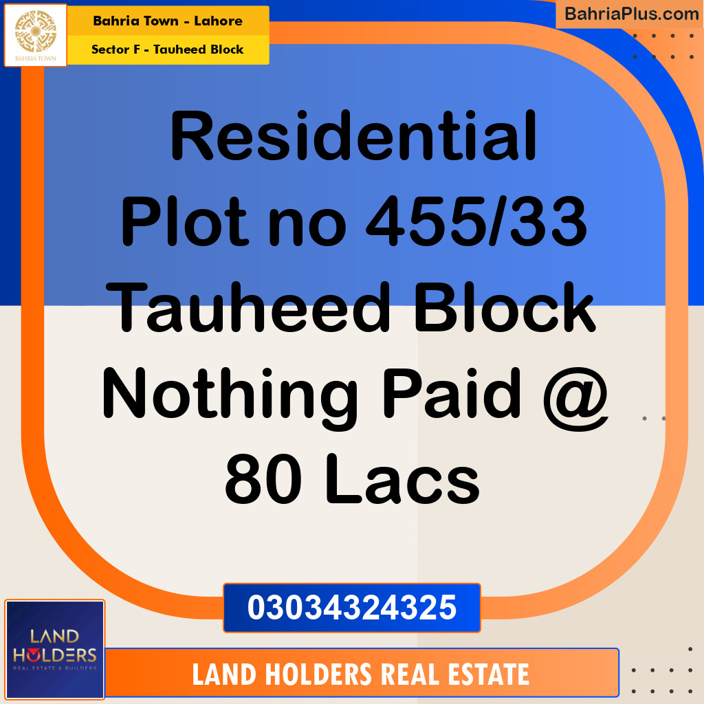 5 Marla Residential Plot for Sale in Sector F - Tauheed Block -  Bahria Town, Lahore - (BP-311645)