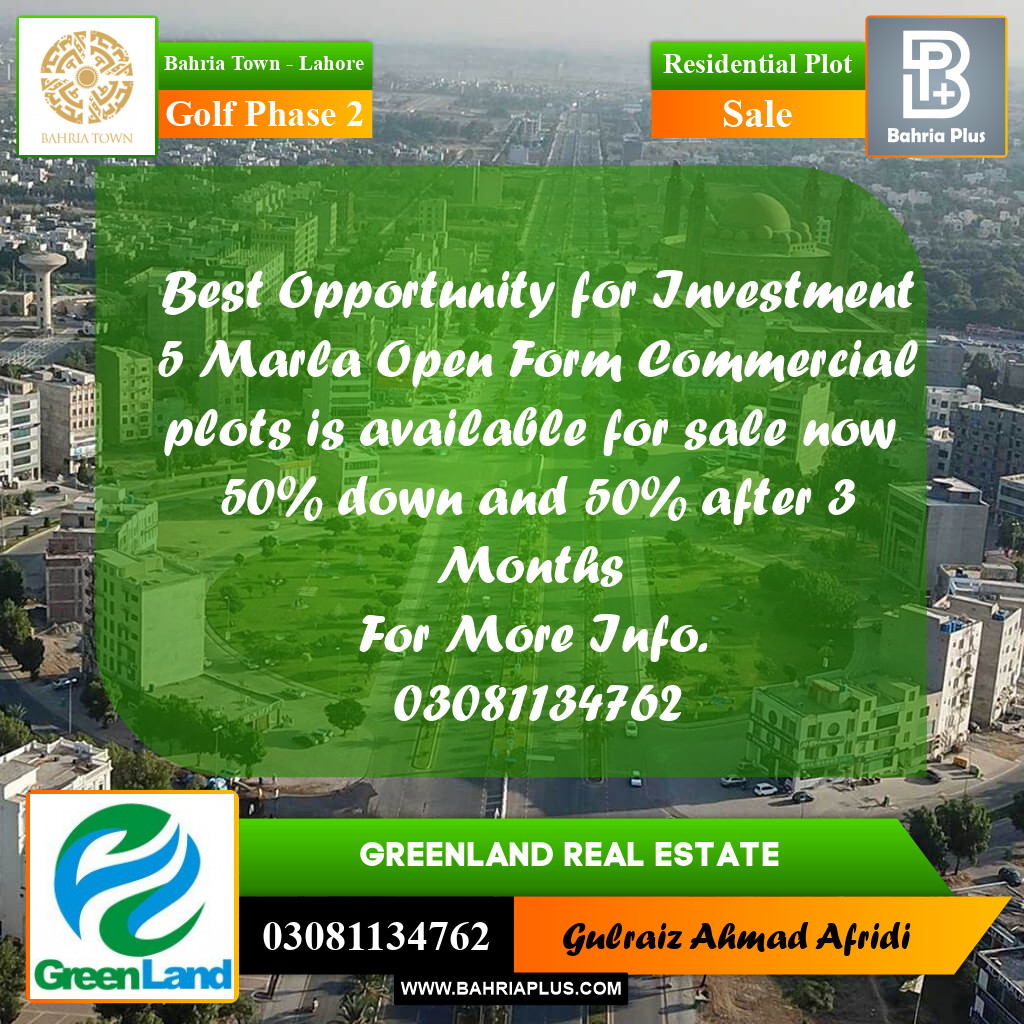 5 Marla Residential Plot for Sale in Golf Phase 2 -  Bahria Town, Lahore - (BP-311650)