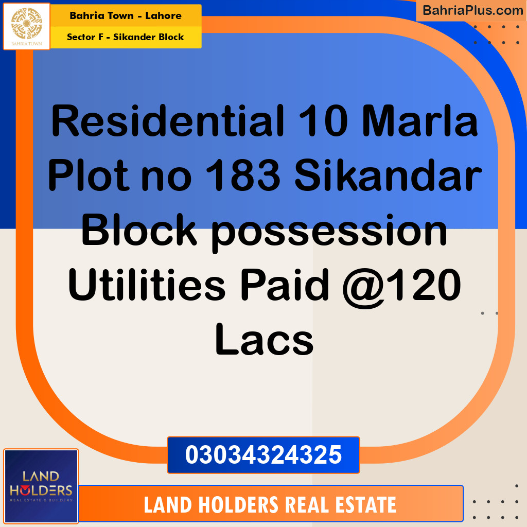 10 Marla Residential Plot for Sale in Sector F - Sikander Block -  Bahria Town, Lahore - (BP-311660)