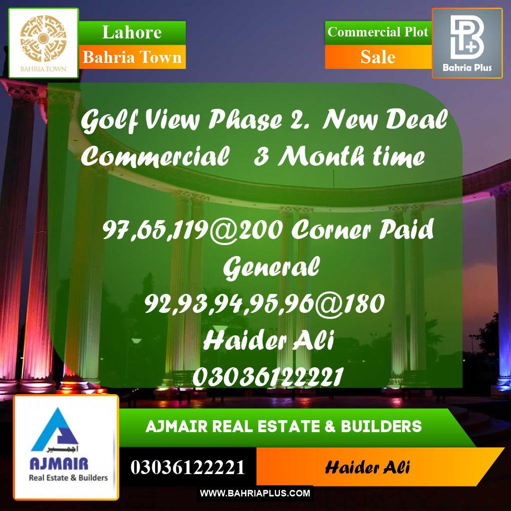 Commercial Plot for Sale in Bahria Town, Lahore - (BP-311661)