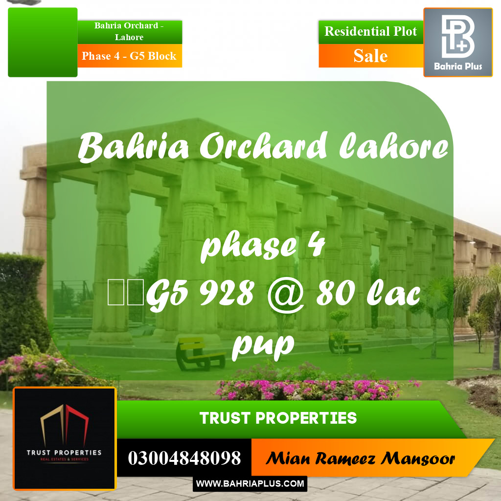 10 Marla Residential Plot for Sale in Phase 4 - G5 Block -  Bahria Orchard, Lahore - (BP-311679)