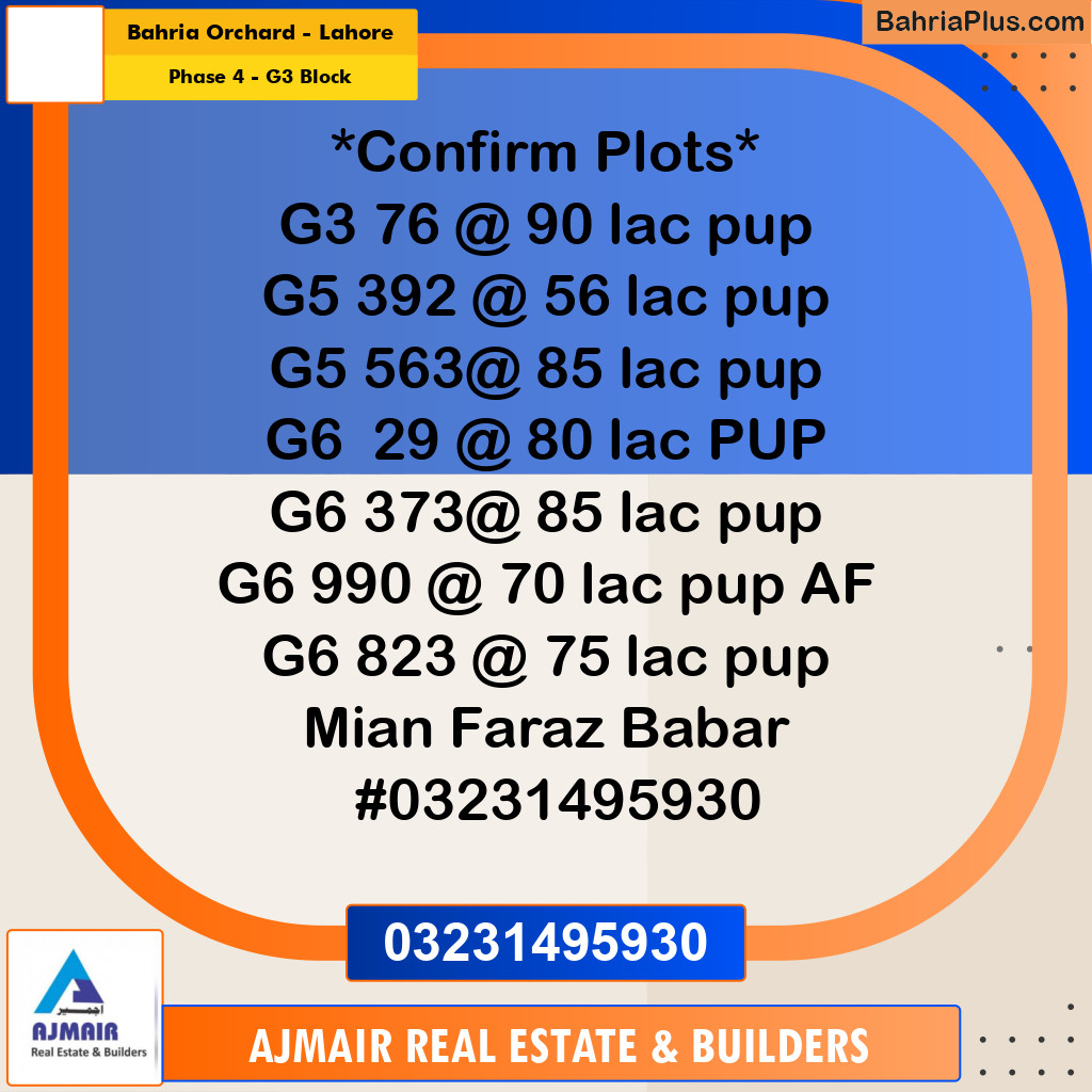 10 Marla Residential Plot for Sale in Phase 4 - G3 Block -  Bahria Orchard, Lahore - (BP-311697)