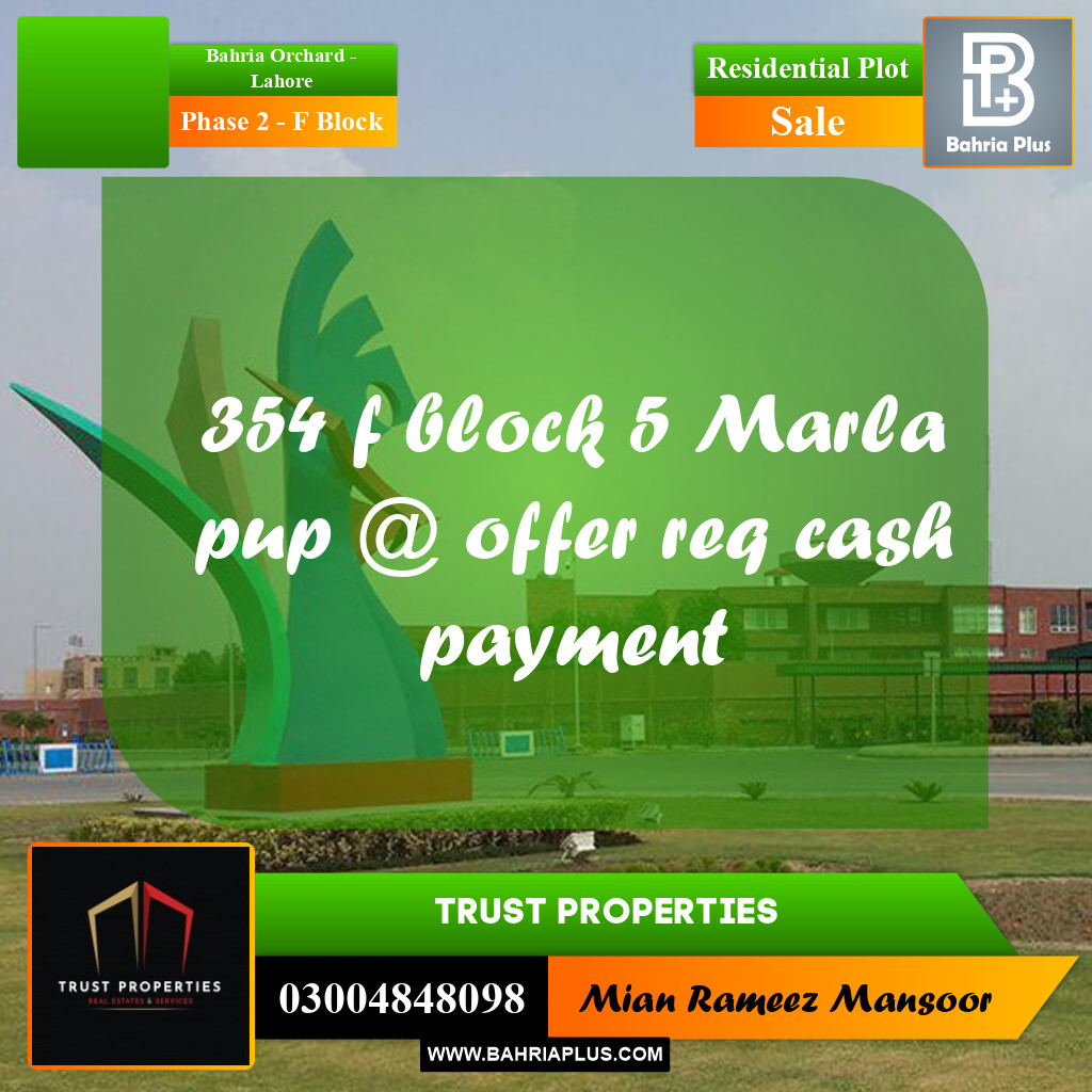 5 Marla Residential Plot for Sale in Phase 2 - F Block -  Bahria Orchard, Lahore - (BP-311707)