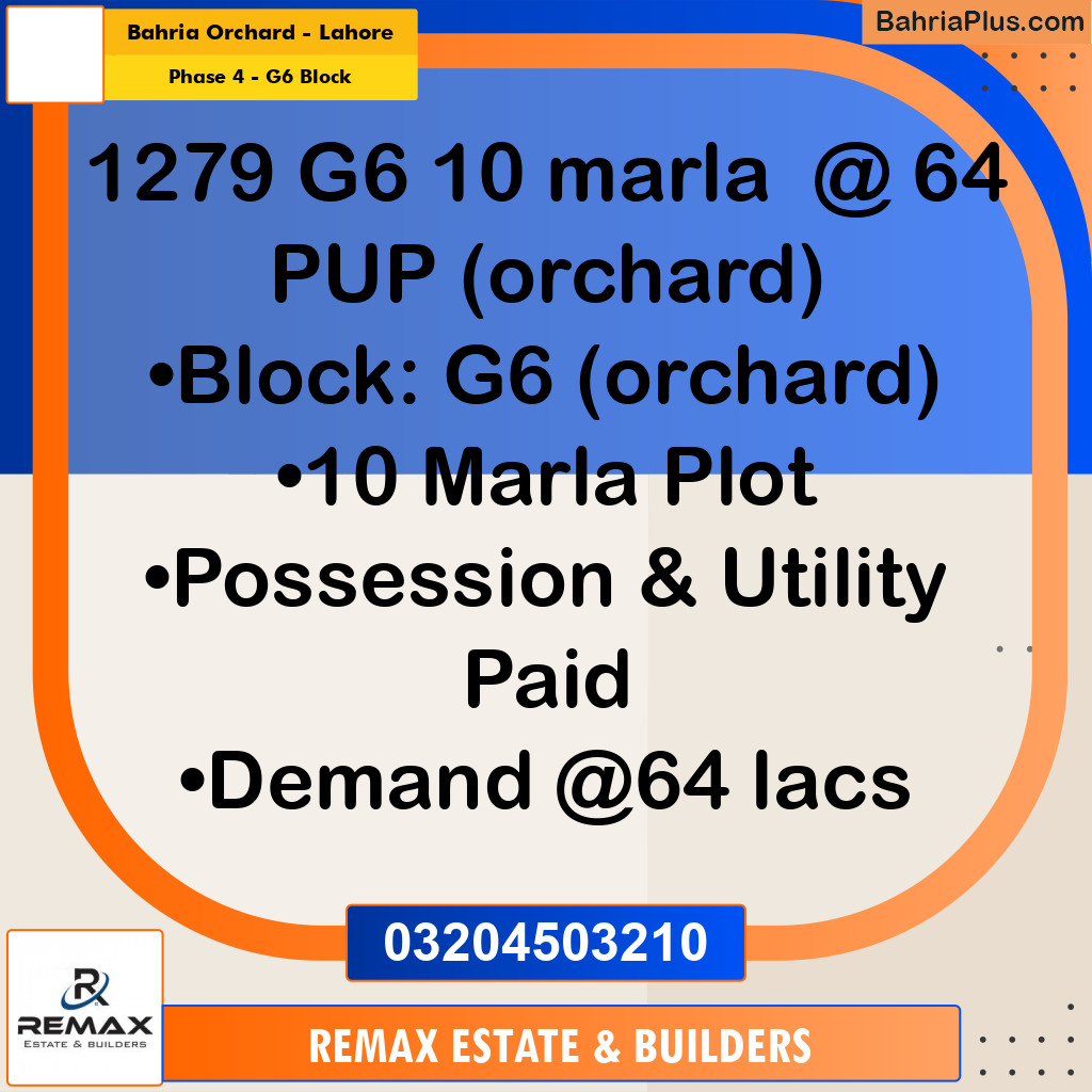 10 Marla Residential Plot for Sale in Phase 4 - G6 Block -  Bahria Orchard, Lahore - (BP-311778)