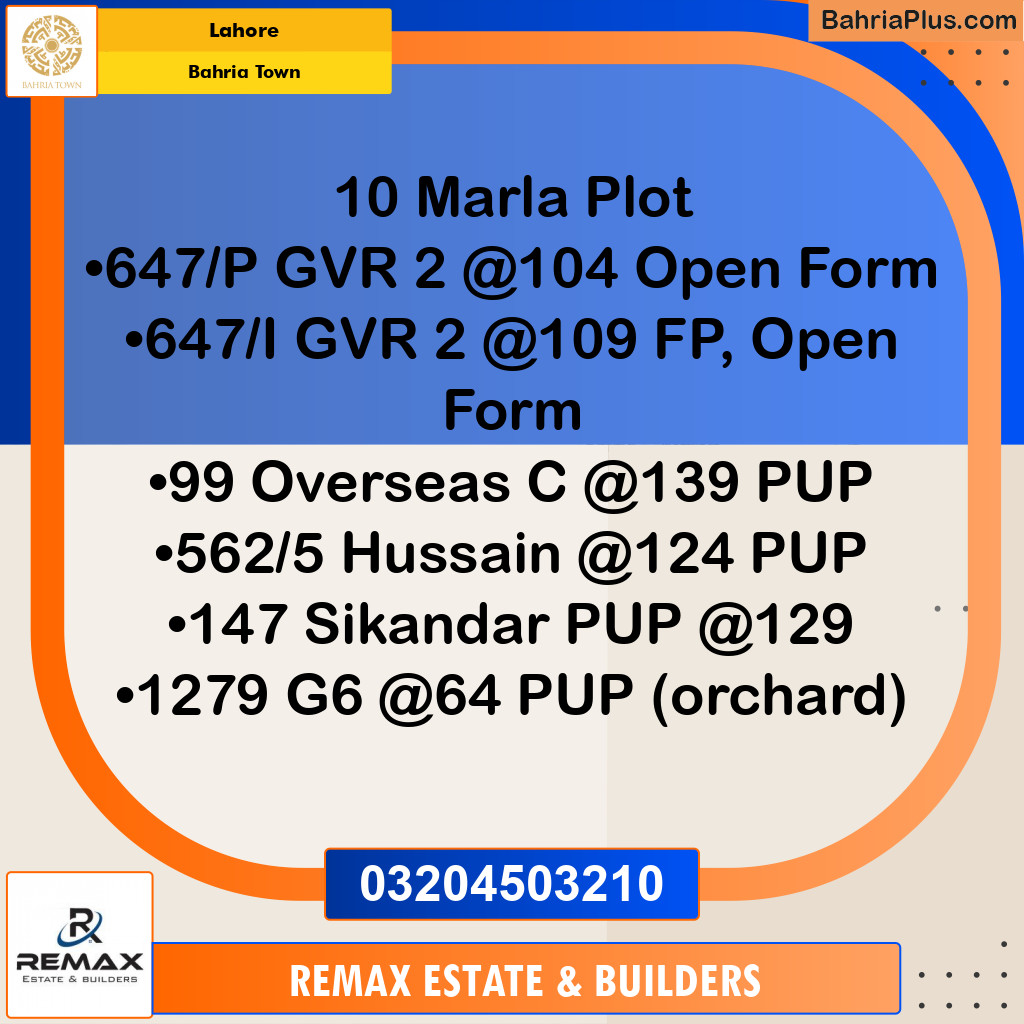 10 Marla Residential Plot for Sale in Bahria Town, Lahore - (BP-311779)