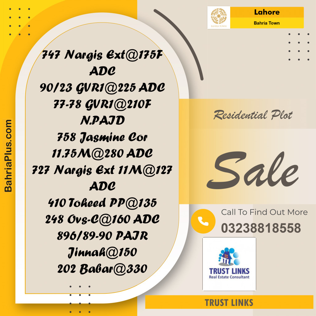 Residential Plot for Sale in Bahria Town, Lahore - (BP-311813)