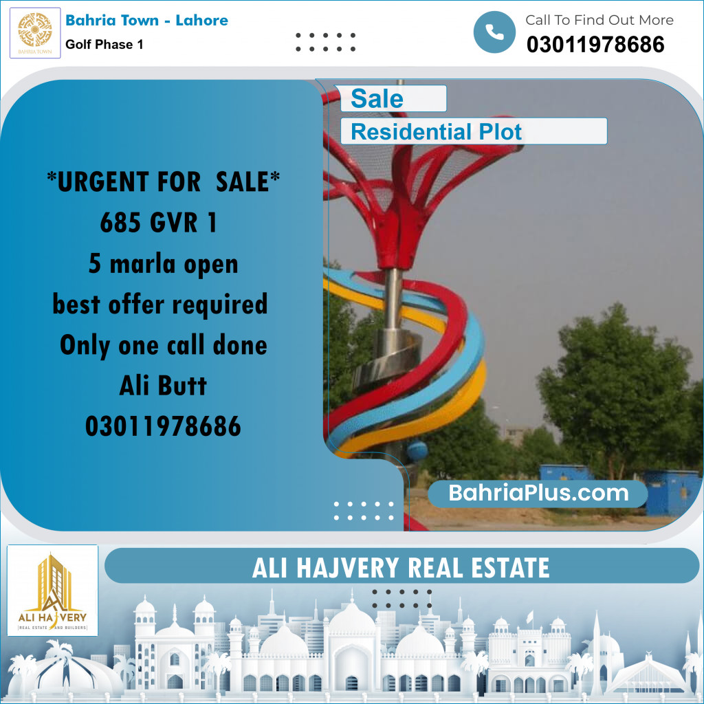 5 Marla Residential Plot for Sale in Golf Phase 1 -  Bahria Town, Lahore - (BP-311814)