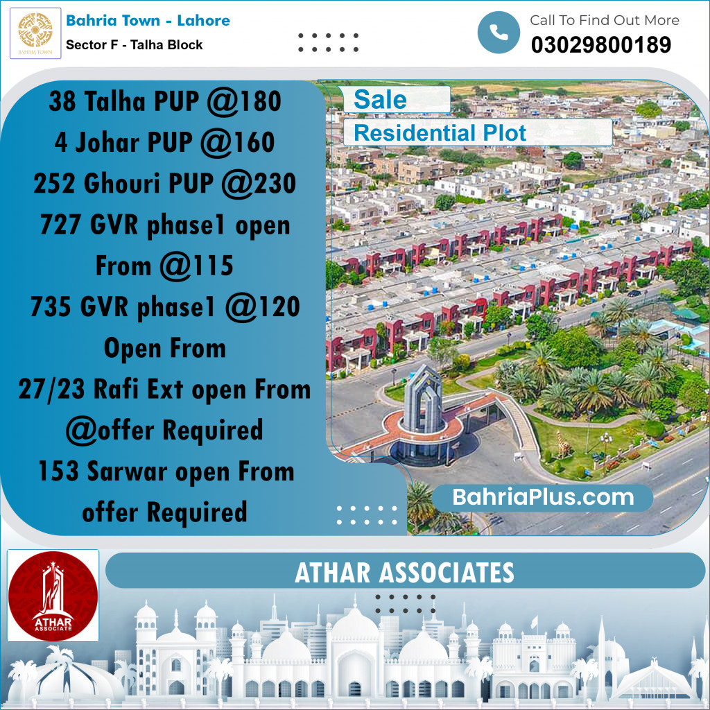 10 Marla Residential Plot for Sale in Sector F - Talha Block -  Bahria Town, Lahore - (BP-311845)
