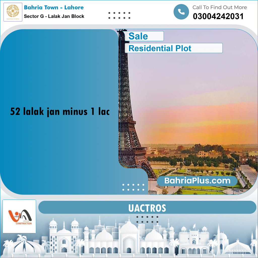 5 Marla Residential Plot for Sale in Sector G - Lalak Jan Block -  Bahria Town, Lahore - (BP-311913)