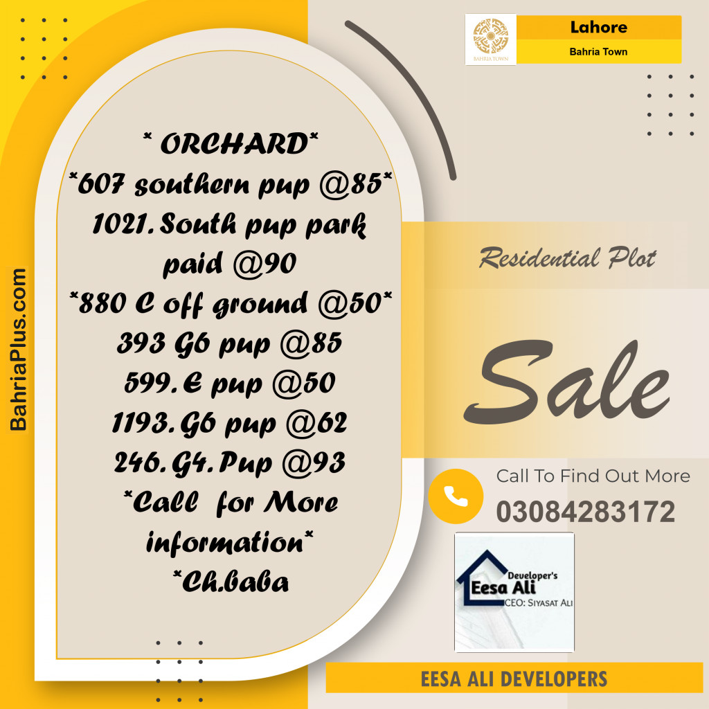 Residential Plot for Sale in Bahria Town, Lahore - (BP-311914)