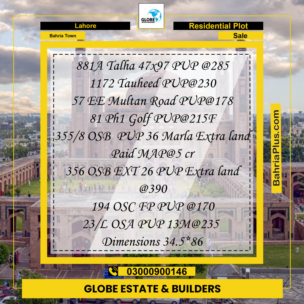 Residential Plot for Sale in Bahria Town, Lahore - (BP-311936)
