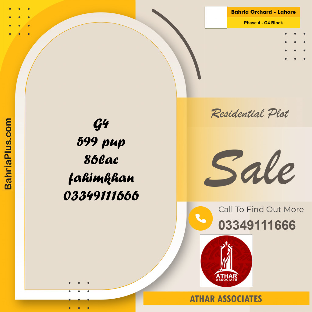 10 Marla Residential Plot for Sale in Phase 4 - G4 Block -  Bahria Orchard, Lahore - (BP-311967)