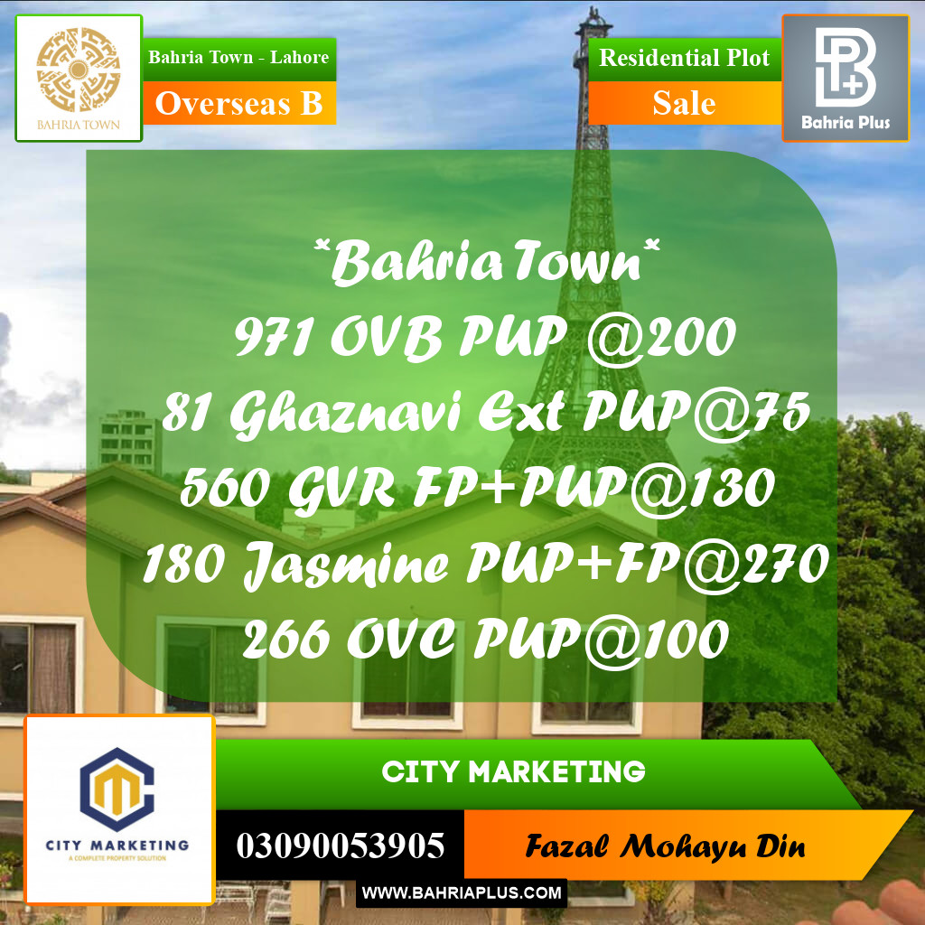 10 Marla Residential Plot for Sale in Overseas B -  Bahria Town, Lahore - (BP-311997)