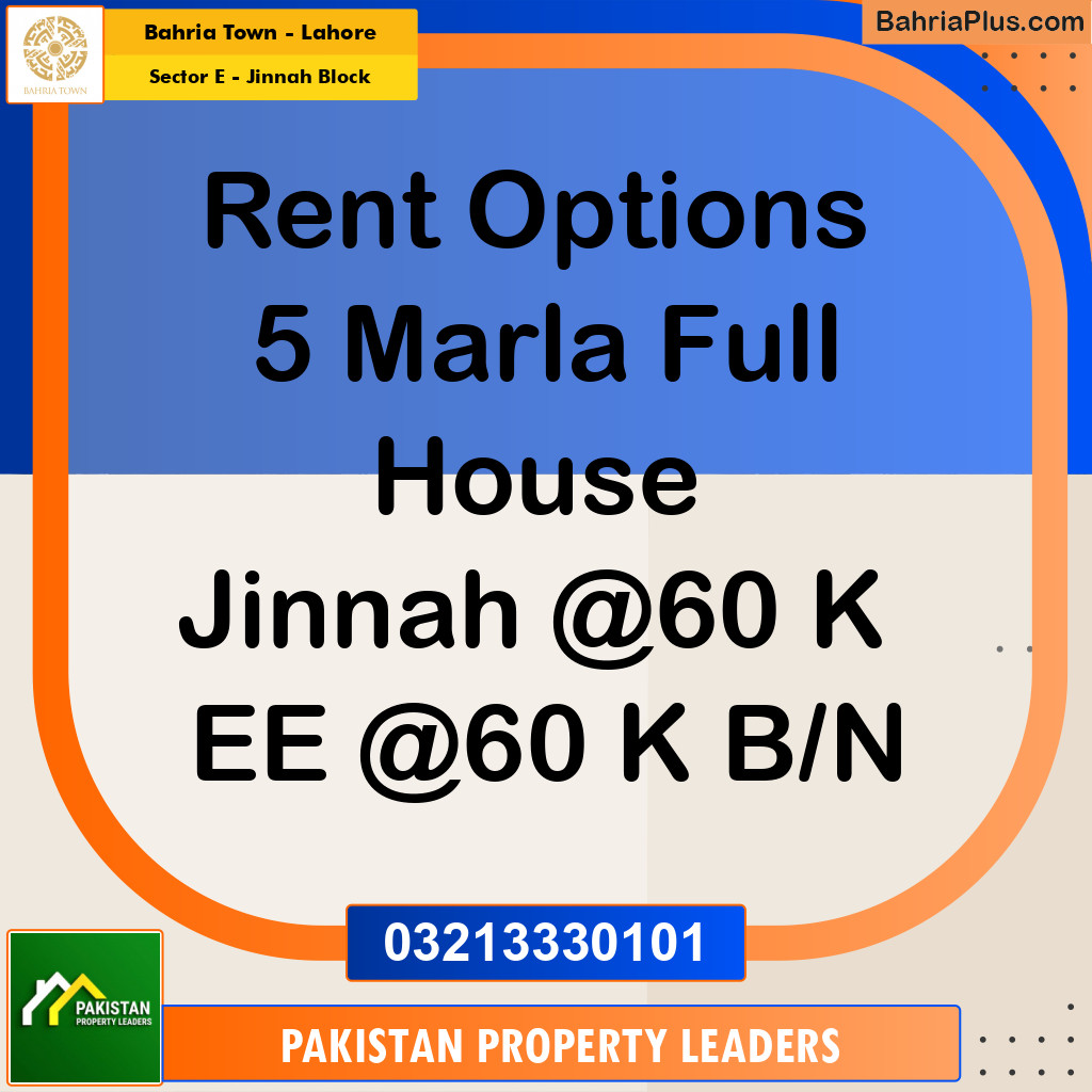 5 Marla Residential House for Rent in Sector E Jinnah Block Bahria