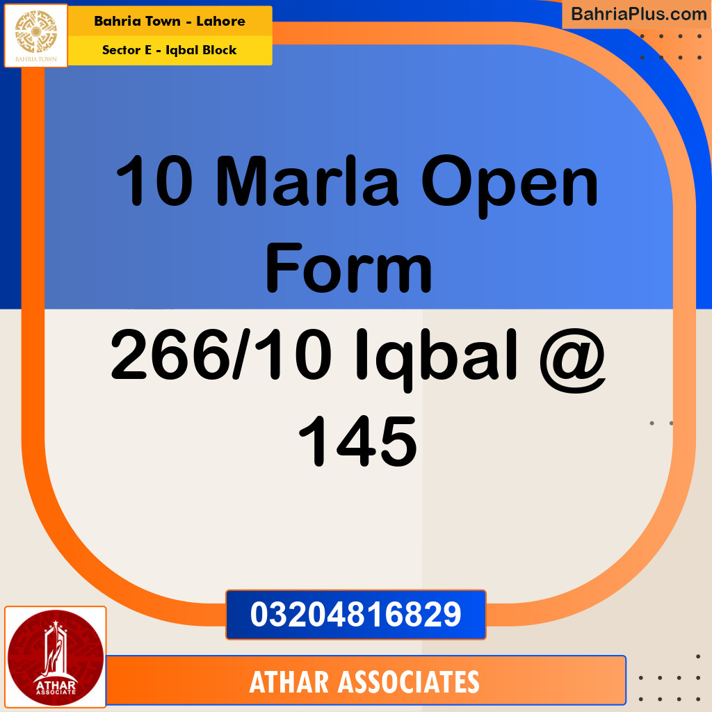 10 Marla Residential Plot for Sale in Sector E - Iqbal Block -  Bahria Town, Lahore - (BP-312023)