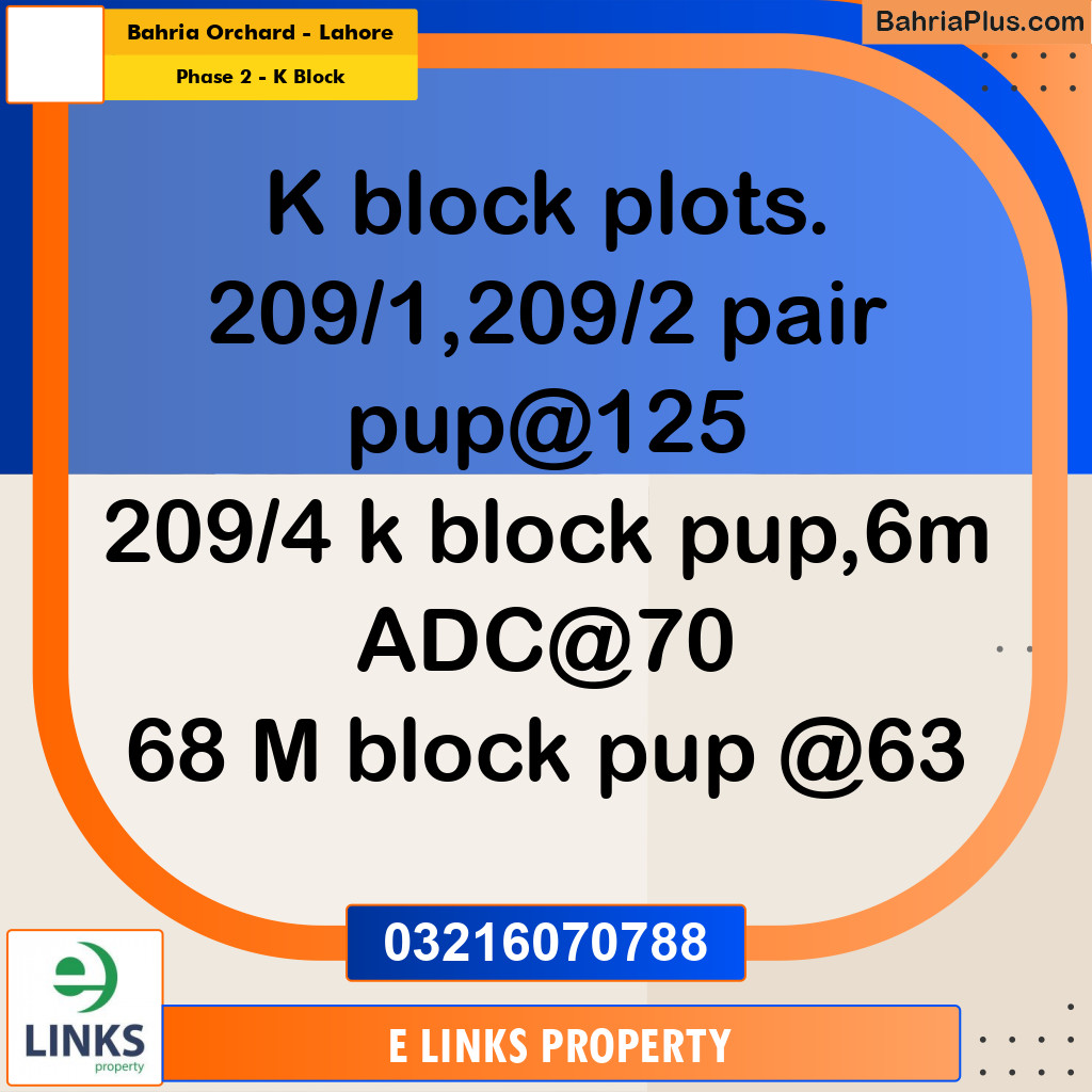 6 Marla Residential Plot for Sale in Phase 2 - K Block -  Bahria Orchard, Lahore - (BP-312044)