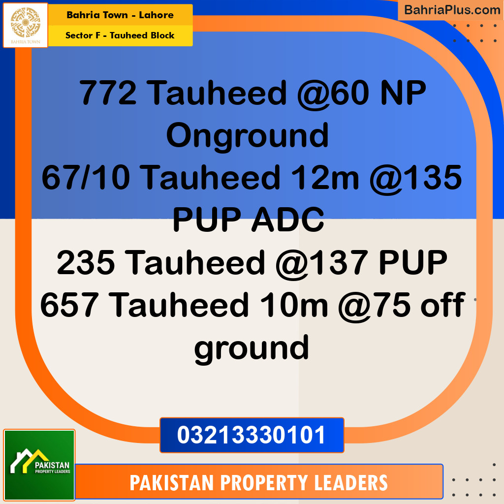 12 Marla Residential Plot for Sale in Sector F - Tauheed Block -  Bahria Town, Lahore - (BP-312048)