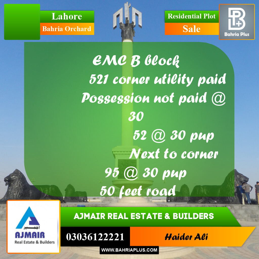 Residential Plot for Sale in Bahria Orchard, Lahore - (BP-312081)