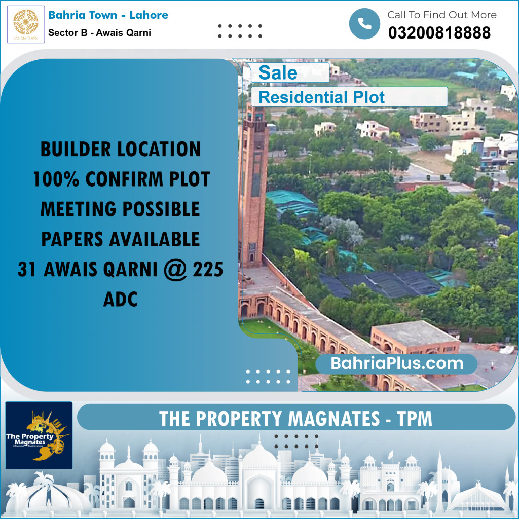 10 Marla Residential Plot for Sale in Sector B - Awais Qarni -  Bahria Town, Lahore - (BP-312085)