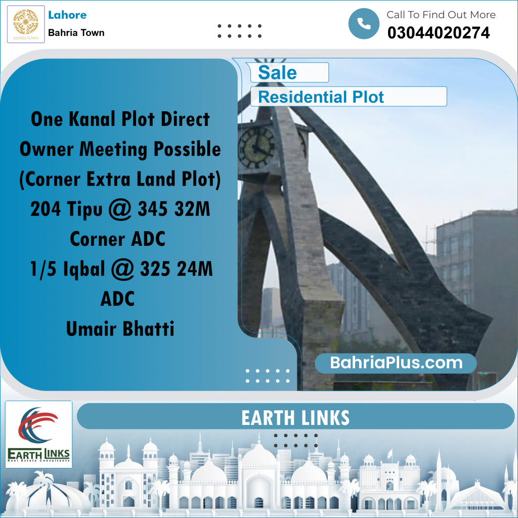 1 Kanal Residential Plot for Sale in Bahria Town, Lahore - (BP-312104)
