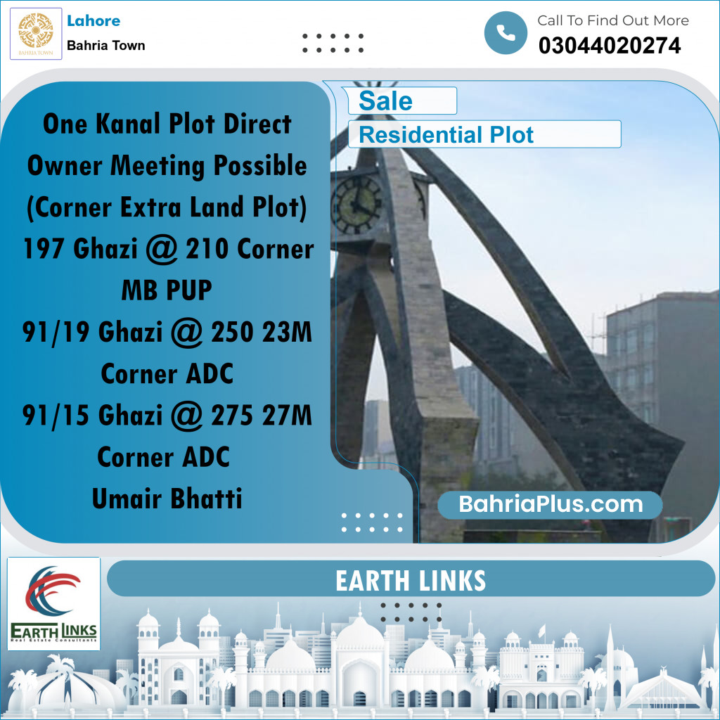 1 Kanal Residential Plot for Sale in Bahria Town, Lahore - (BP-312105)