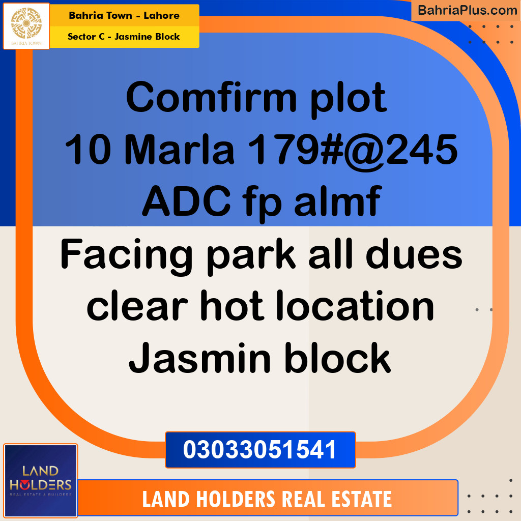 10 Marla Residential Plot for Sale in Sector C - Jasmine Block -  Bahria Town, Lahore - (BP-312140)