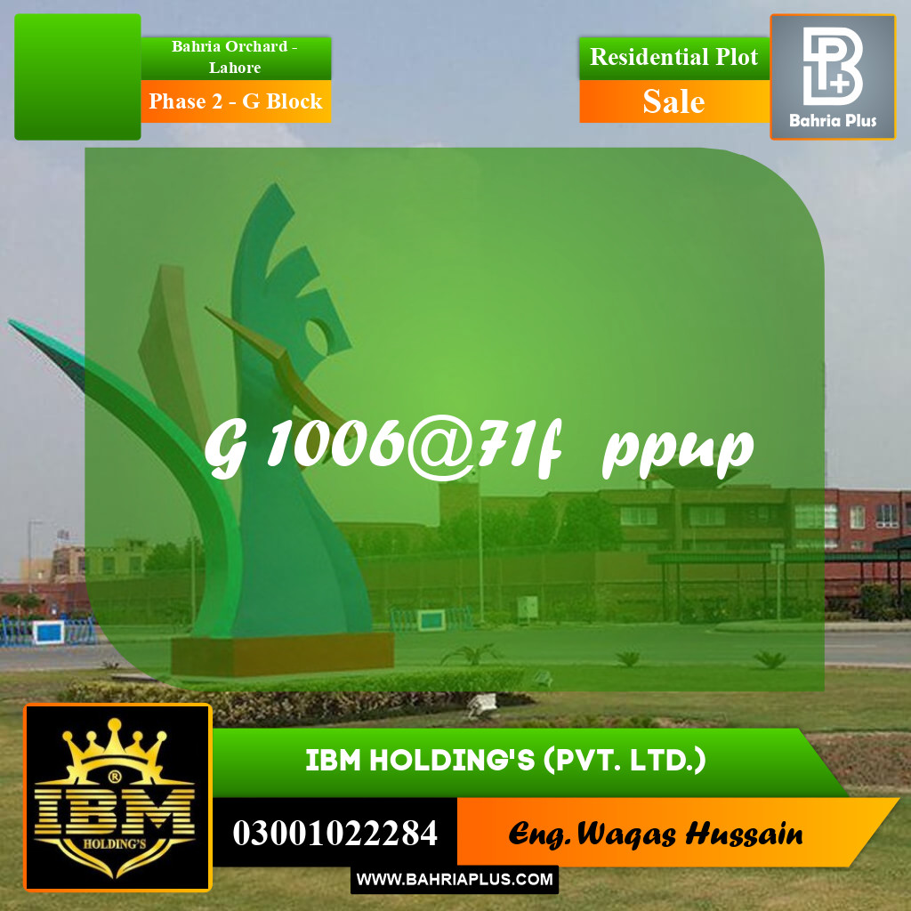 8 Marla Residential Plot for Sale in Phase 2 - G Block -  Bahria Orchard, Lahore - (BP-312141)