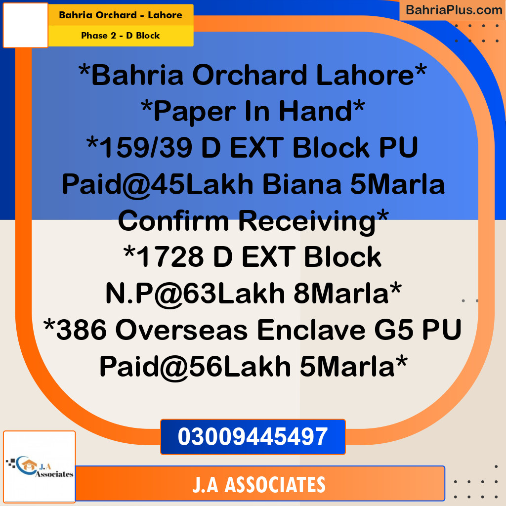 Residential Plot for Sale in Phase 2 - D Block -  Bahria Orchard, Lahore - (BP-312199)