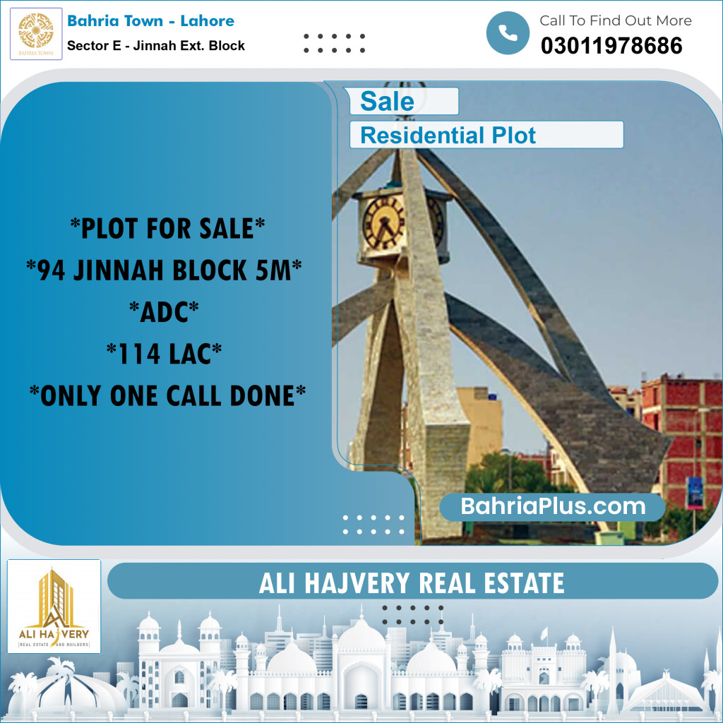 5 Marla Residential Plot for Sale in Sector E - Jinnah Ext. Block -  Bahria Town, Lahore - (BP-312225)