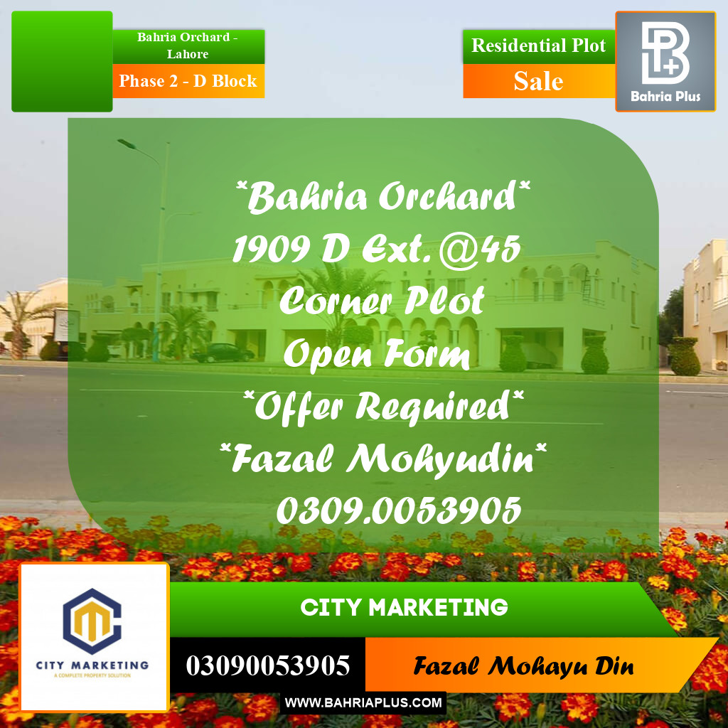 5 Marla Residential Plot for Sale in Phase 2 - D Block -  Bahria Orchard, Lahore - (BP-312236)