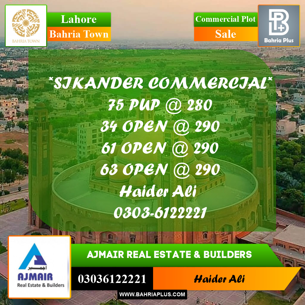 Commercial Plot for Sale in Bahria Town, Lahore - (BP-312321)