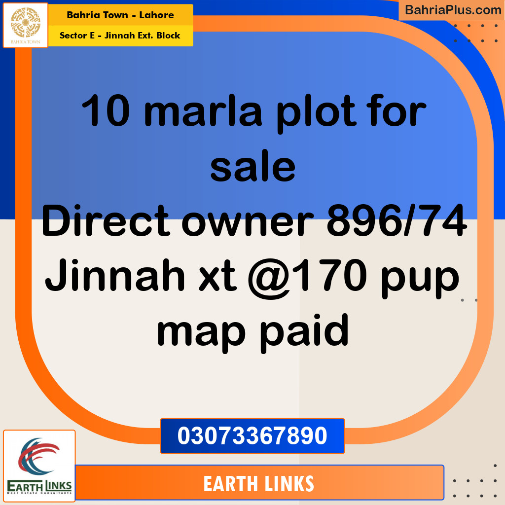 10 Marla Residential Plot for Sale in Sector E - Jinnah Ext. Block -  Bahria Town, Lahore - (BP-312332)