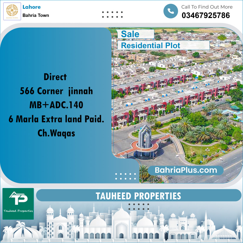 6 Marla Residential Plot for Sale in Bahria Town, Lahore - (BP-312344)