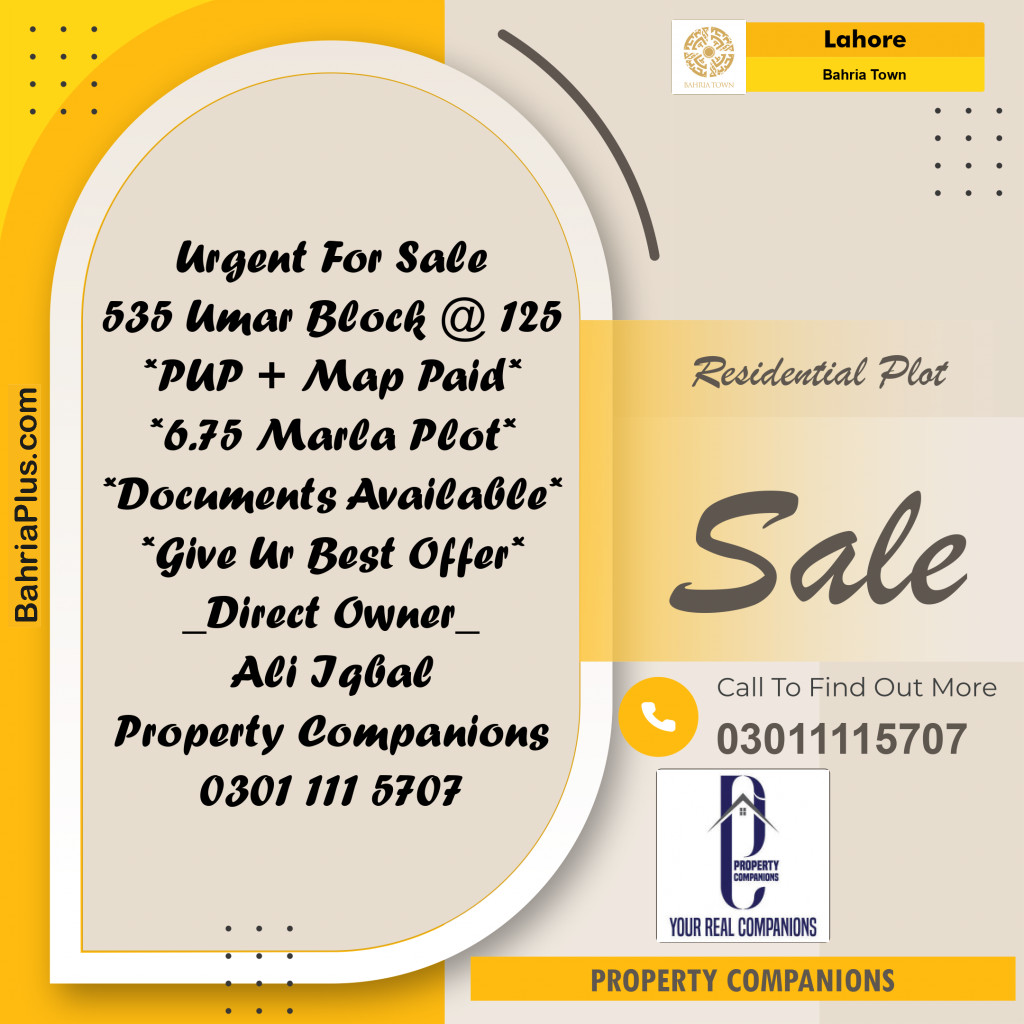 Residential Plot for Sale in Bahria Town, Lahore - (BP-312382)
