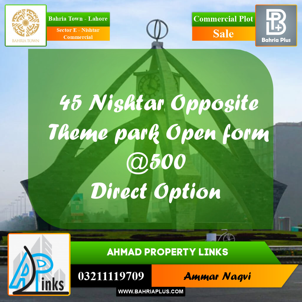 8 Marla Commercial Plot for Sale in Sector E - Nishtar Commercial -  Bahria Town, Lahore - (BP-312394)
