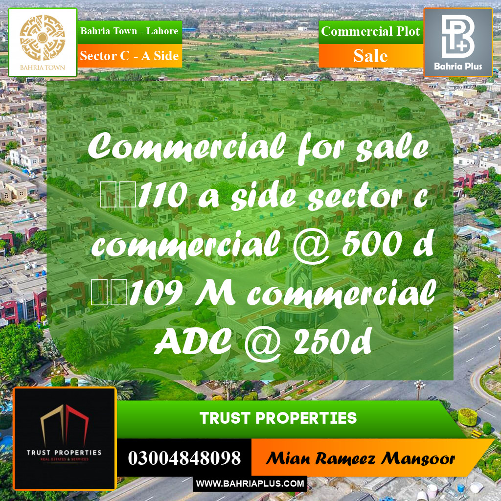 5 Marla Commercial Plot for Sale in Sector C - A Side -  Bahria Town, Lahore - (BP-312408)