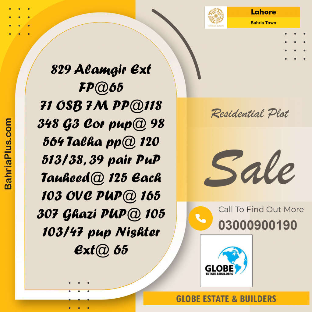 Residential Plot for Sale in Bahria Town, Lahore - (BP-312427)