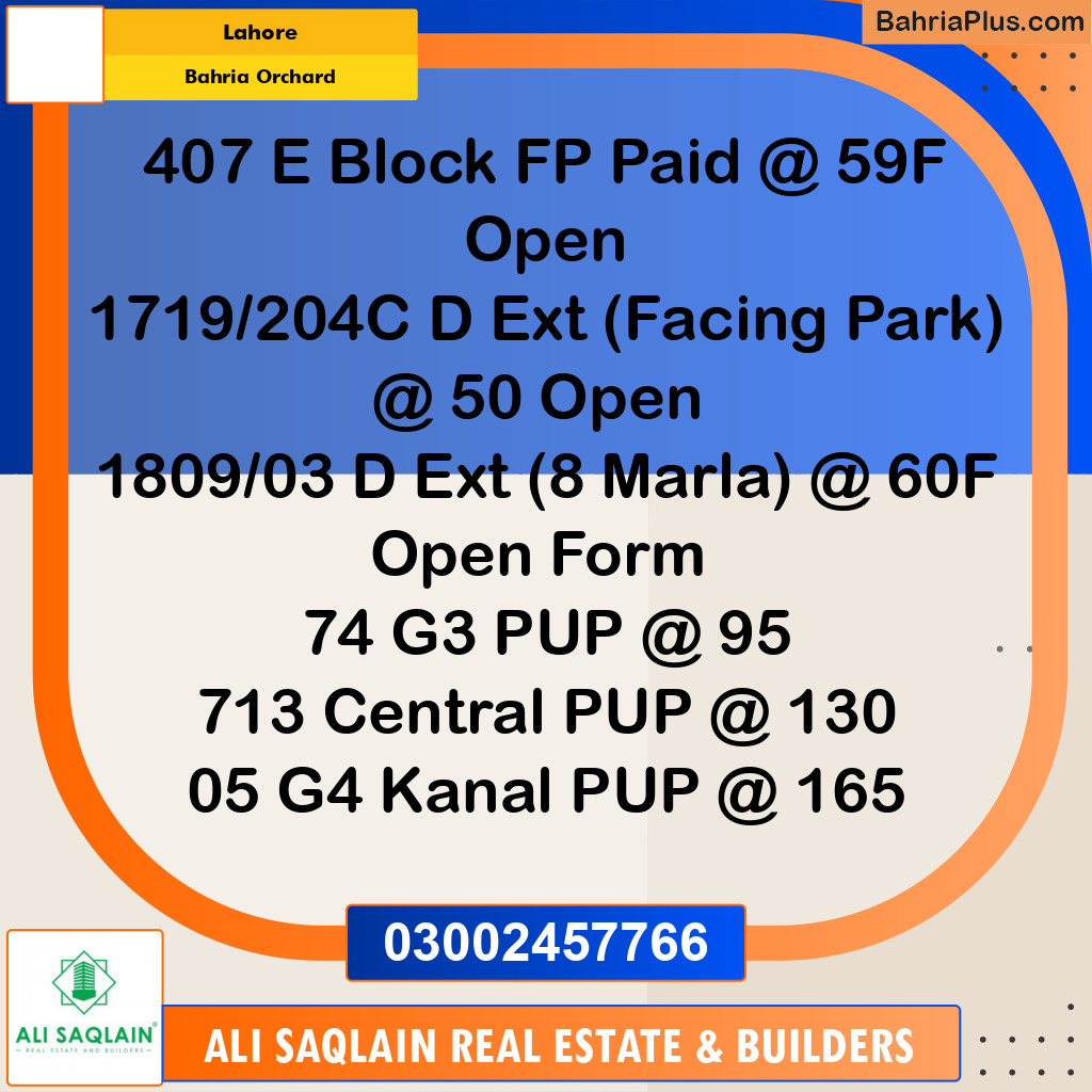 Residential Plot for Sale in Bahria Orchard, Lahore - (BP-312436)