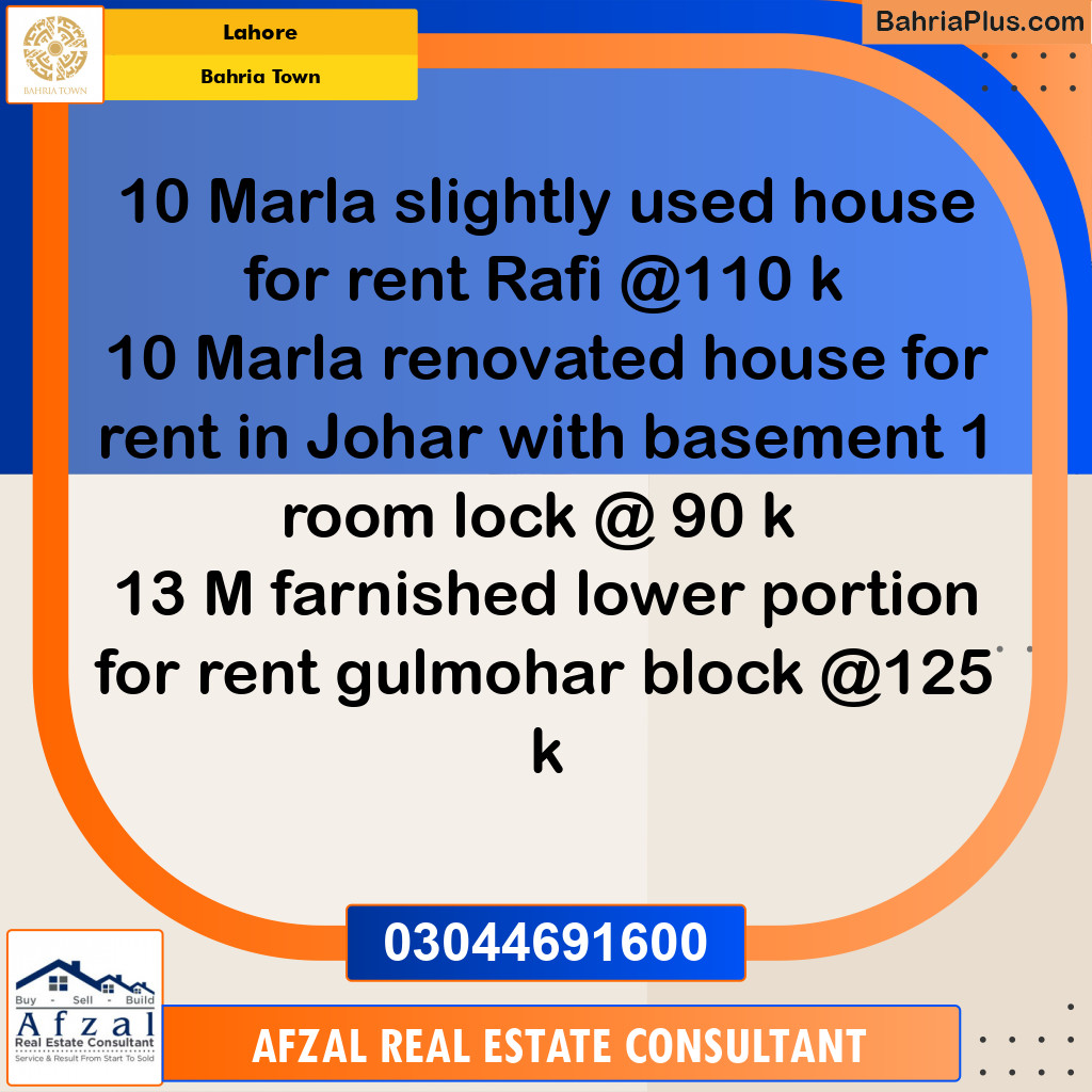 Residential House for Rent in Bahria Town, Lahore - (BP-312437)