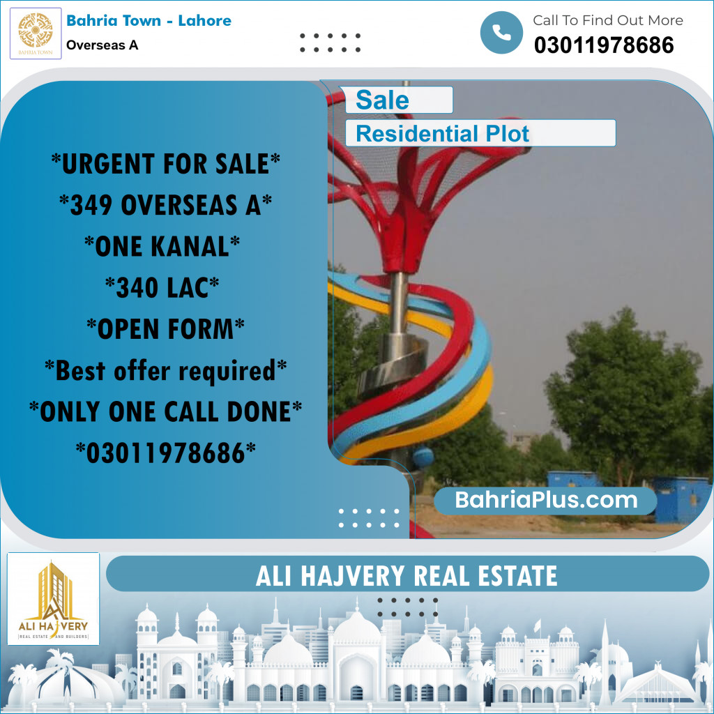 1 Kanal Residential Plot for Sale in Overseas A -  Bahria Town, Lahore - (BP-312473)