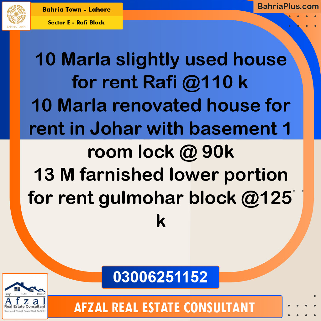 10 Marla Residential House for Rent in Sector E - Rafi Block -  Bahria Town, Lahore - (BP-312486)