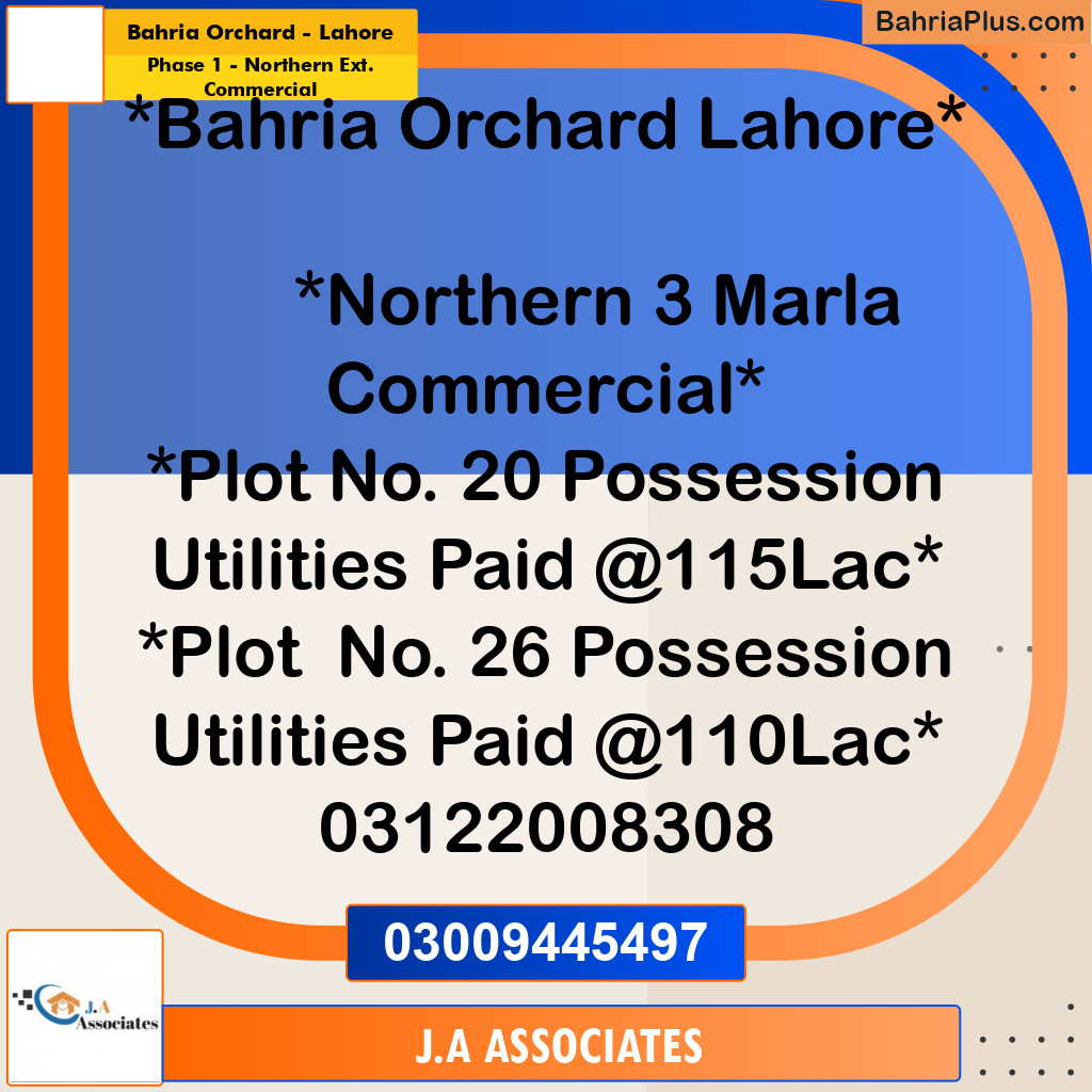 3 Marla Commercial Plot for Sale in Phase 1 - Northern Ext. Commercial -  Bahria Orchard, Lahore - (BP-312494)