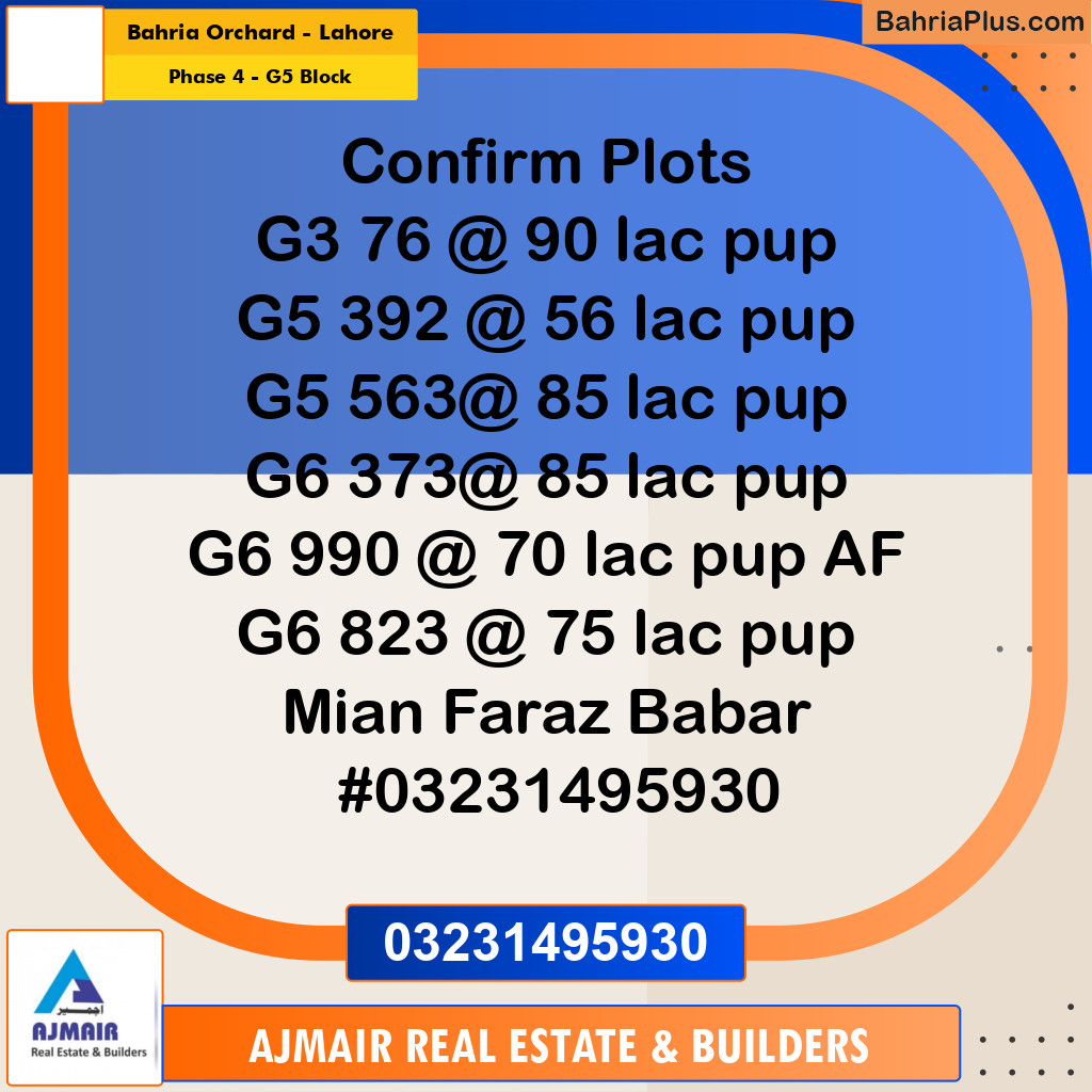 10 Marla Residential Plot for Sale in Phase 4 - G5 Block -  Bahria Orchard, Lahore - (BP-312543)