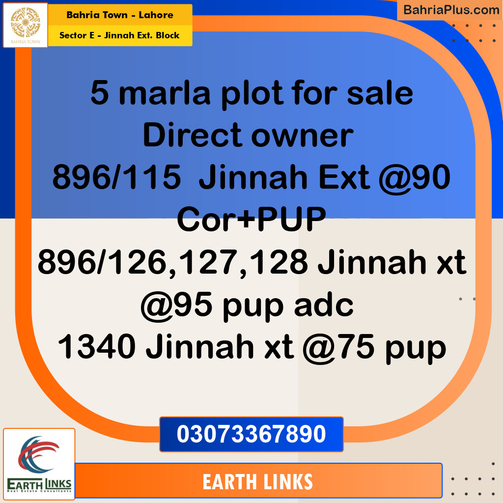 Residential Plot for Sale in Sector E - Jinnah Ext. Block -  Bahria Town, Lahore - (BP-312596)