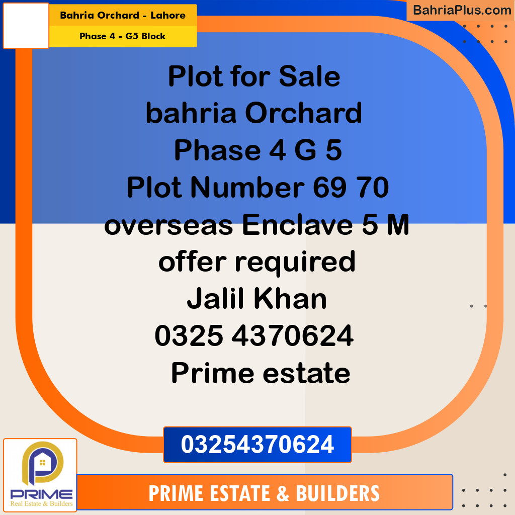 5 Marla Residential Plot for Sale in Phase 4 - G5 Block -  Bahria Orchard, Lahore - (BP-312614)